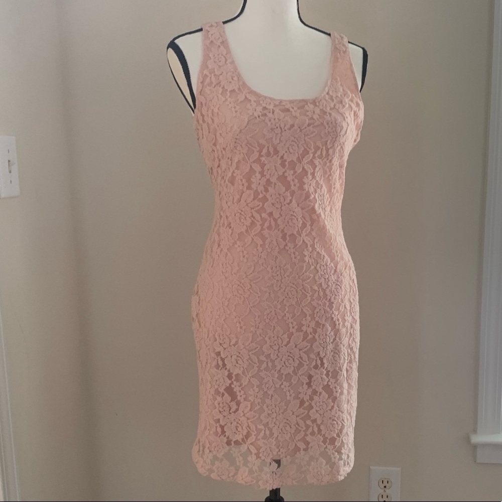 NWT Pink lace stretch mini summer dress Sz m/l